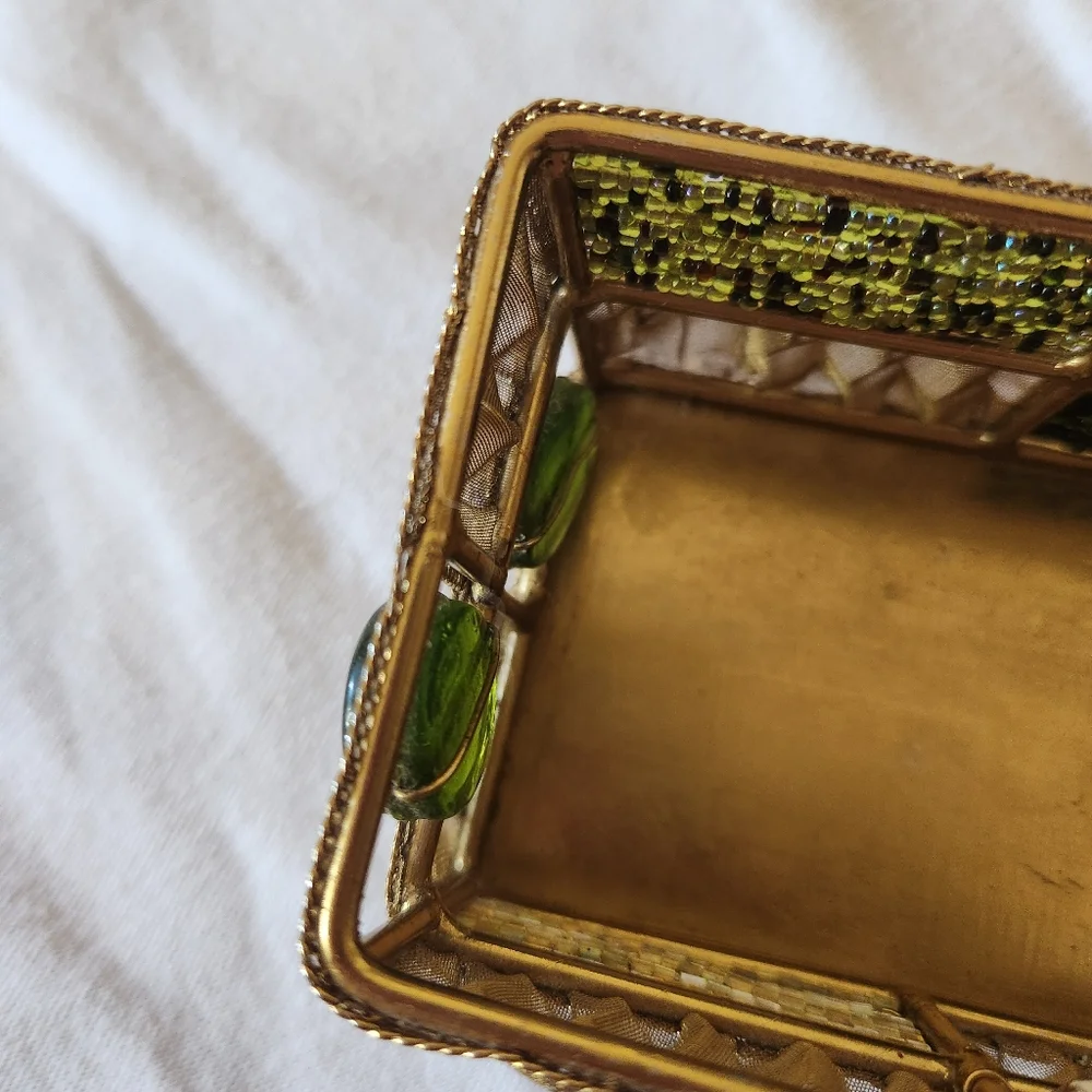 Vintage Beaded Gold Trinket Tray Jewelry Organizer Decorative Vanity